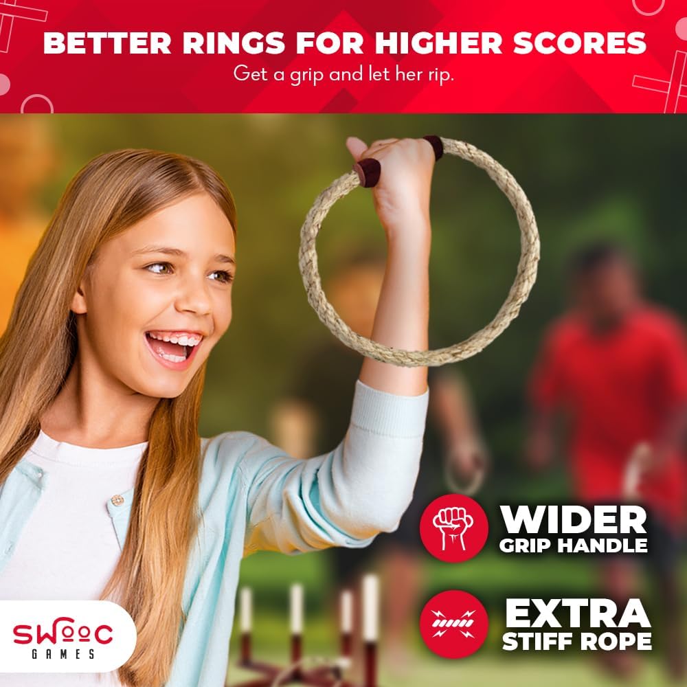 SWOOC Games - Rustic Ring Toss Game (All Weather) - Easy Setup & Extra Games Included - Ring Toss Game for Adults - Outdoor Acitivities for Adults - Yard Toys for Kids - Backyard Fun - Outdoor Party