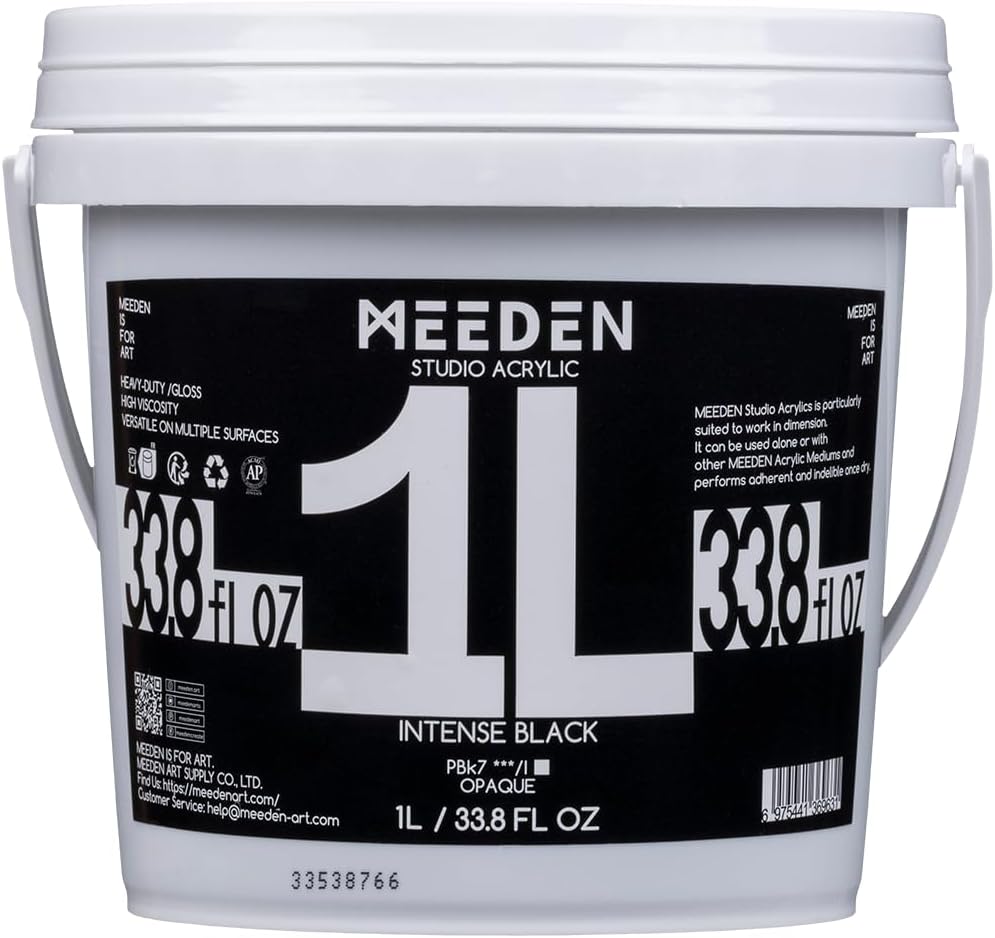MEEDEN Intense Black Acrylic Paint: 1 L /33.8 oz Heavy Body Gloss Non-Toxic - Thick Art Paints for Canvas Crafts Pumpkin Furniture Painting