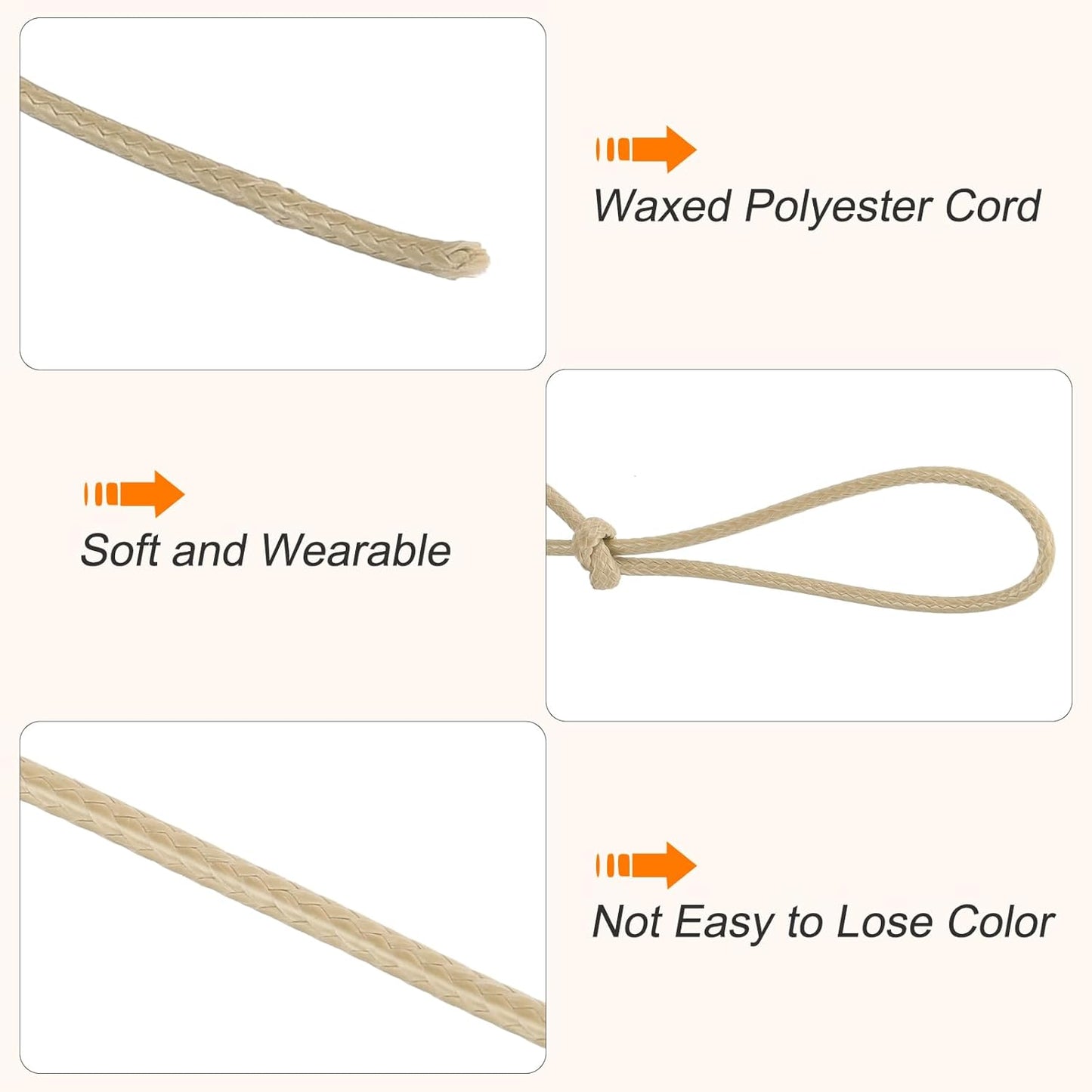 MECCANIXITY Waxed Cord 2.5mm Waxed Polyester Cord 87 Yard Wax String for Bracelet Making, Necklaces, Beading, Jewelry Making and DIY Crafts(Khaki)