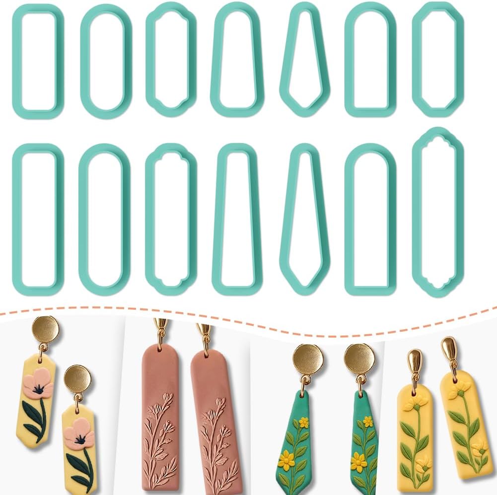 14pcs Rectangle Clay Cutters, Polymer Clay Cutting Tools for Earrings Making, Clay Jewelry Making Kit for Handicraft Enthusiasts