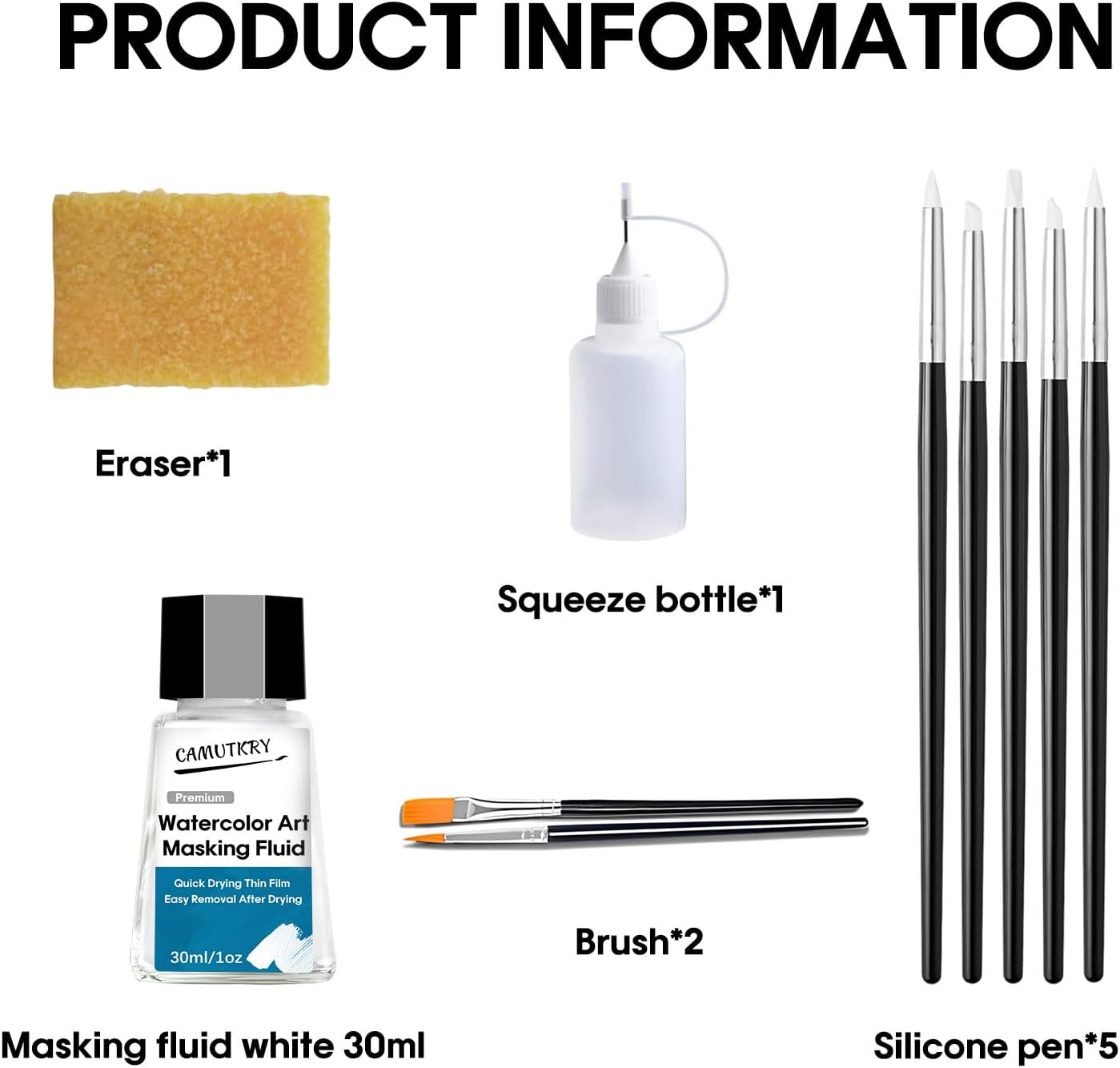 Watercolor Masking Fluid, Liquid Masking for Painting Watercolor Accessories with Silicone Pen Cleaning Brush Retouching and Covering for Painting and Various Art Projects Supplies,White 30ml