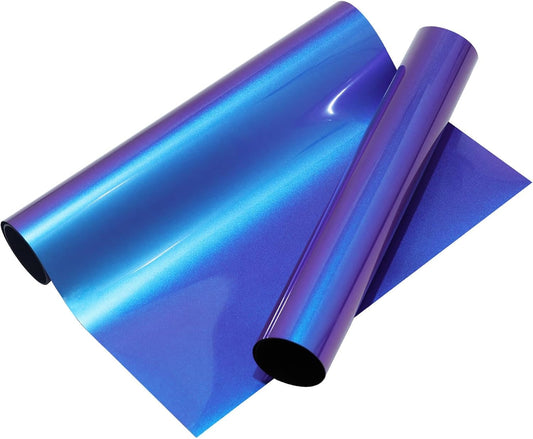 VINYL FROG Gradual Heat Transfer Vinyl Purple to Blue Chameleon Vinyl 12" x5ft with Iron and Heat Press Gradient Change Color HTV for T-Shirt and Garment