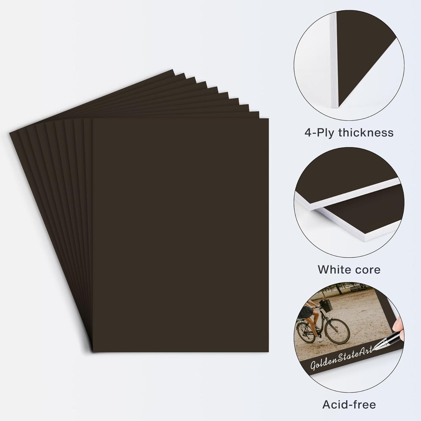 Golden State Art, 9x12 Uncut Photo Mat Matboard - Black Uncut Mats for DIY Projects, Presentation Boards, Art Crafts, Prints (50 Pack)