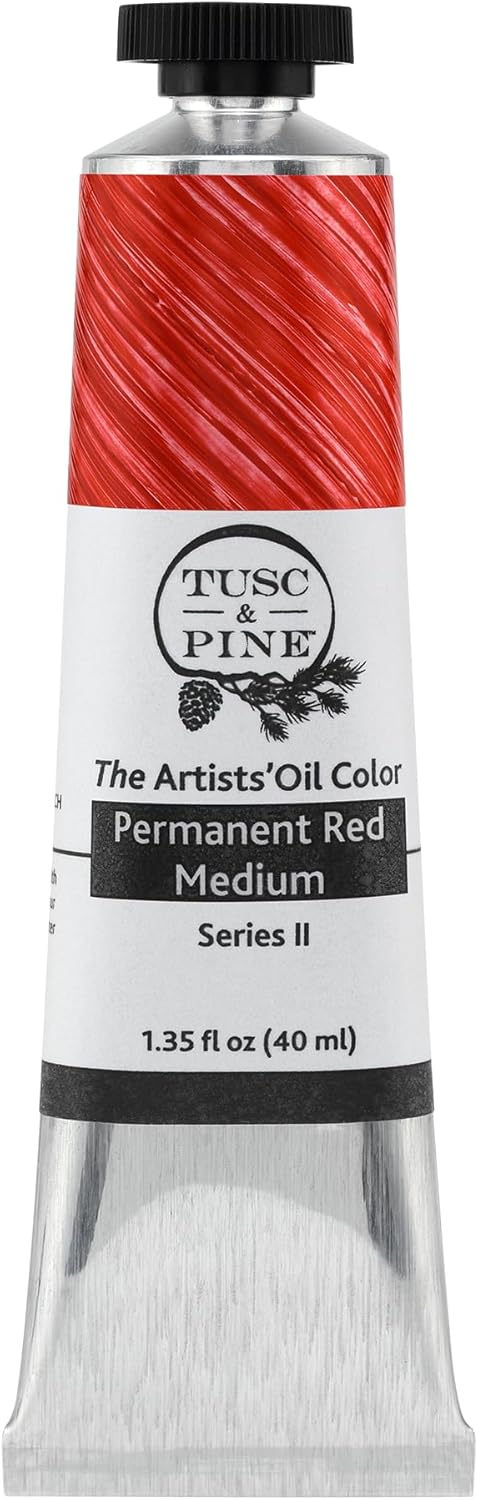Tusc & Pine Artist Oil Paint - Permanent Red Medium, 40 ml, Non-Yellowing, Rich & Creamy Consistency, Maximum Pigment Load, Small Batch Milled Oil Paints Made in the USA for Professional Artists