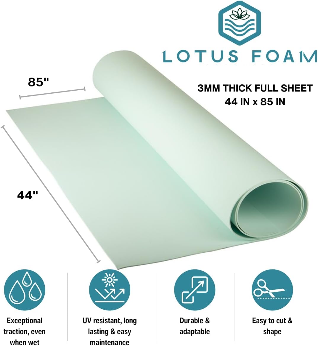 LotusFoam Large 3mm EVA Foam Sheet - 44"x 85" High Density Foam 130 kg/m3 for Cosplay, Costumes, Crafts, Flooring, Outdoor Use - 35 Colors (Sea Green) - Sea Green