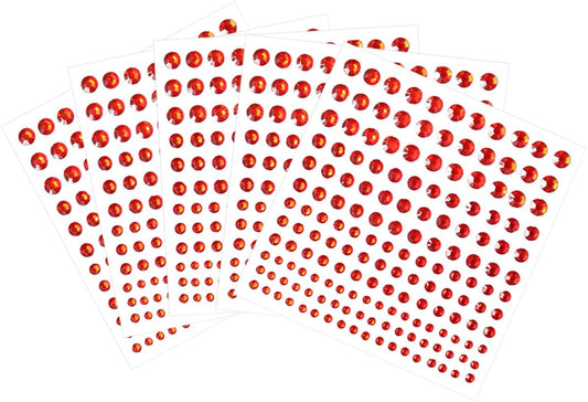 5 Sheets Self Adhesive Pearl Stickers, Flat Back Pearls Sticker, 4 Size Self Adhesive Rhinestone Gem Stickers for DIY Crafts Craft Card Decorations Nail Art Beauty Makeup (Red)