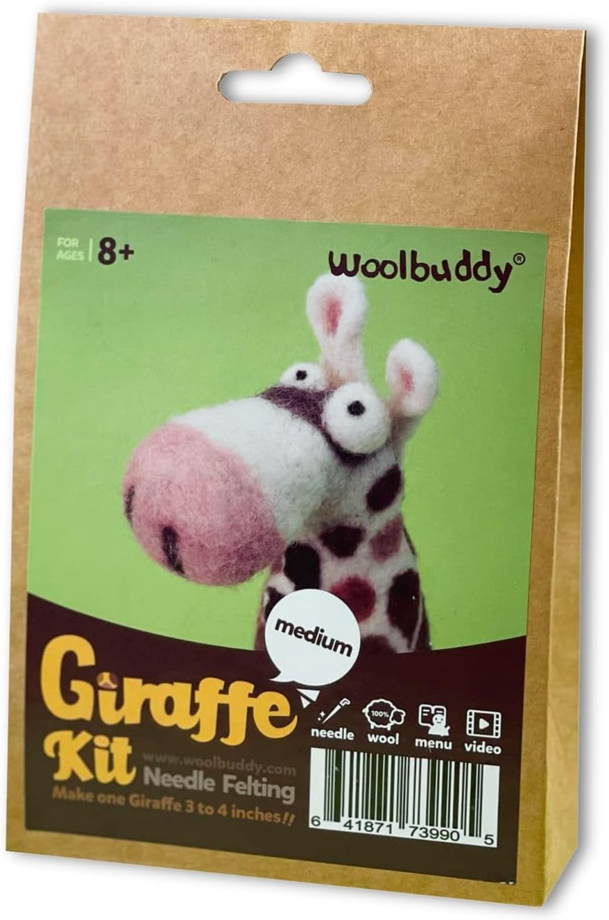 Woolbuddy Needle Felting Kit for Beginners & Adults – Giraffe DIY Felt Animal Starter Kit with Natural Wool Roving, Felting Needles & Step-by-Step Instructions