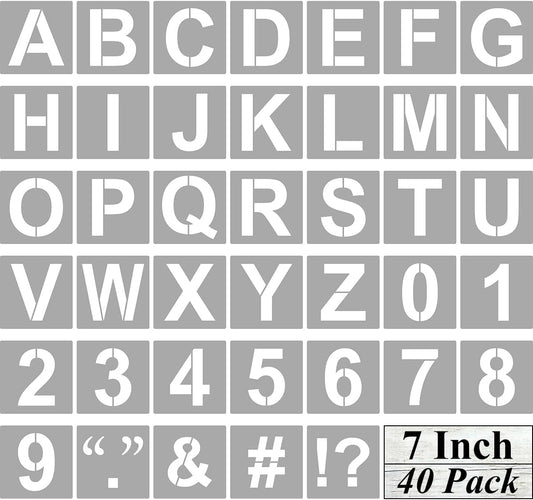 Alphabet Letter and Number Stencils 7 Inch - 40 Pack Large Letters and Numbers Stencil Templates with Signs for Painting on Wood, Reusable Letter Stencils for Chalkboard Signs & Wood Wall Art