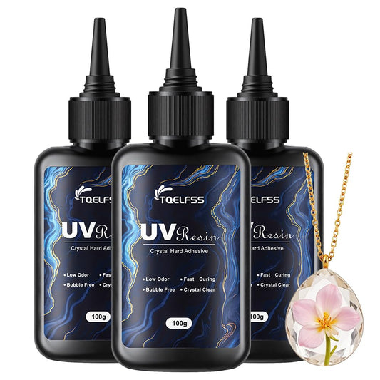 300g UV Resin,Crystal Clear,Hard UV Curing epoxy Resin, Upgraded Formula,odorless,Solar Activated Glue kit,Clear,UV Fast Curing,for Craft Decoration (100 g*3)