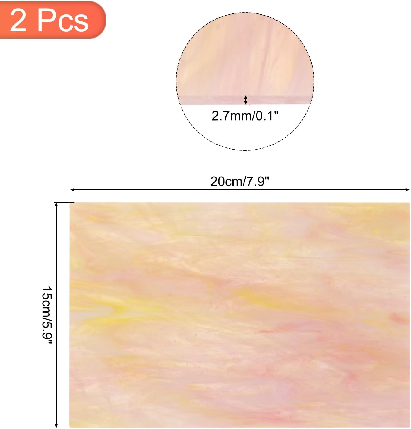 MECCANIXITY 2 Pcs Stained Glass Sheet Mosaic Tile 7.9 Inch x 5.9 Inch Pink Stained Glass Sheets for Crafts DIY Art Project
