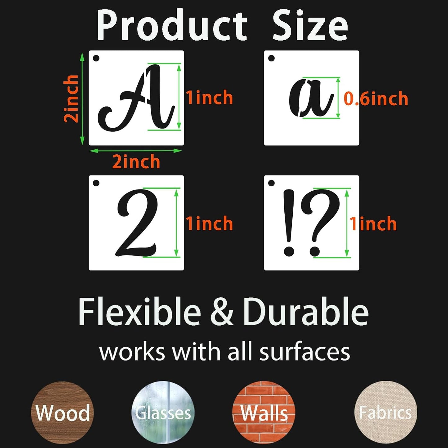 BAMIDELE 1 Inch Alphabet Letter Stencils for Painting, 66 Pcs Reusable Plastic Calligraphy Letter Stencils and Numbers Template Kit for Painting on Wood, Chalkboard, Fabric, Door Porch, Wall Art