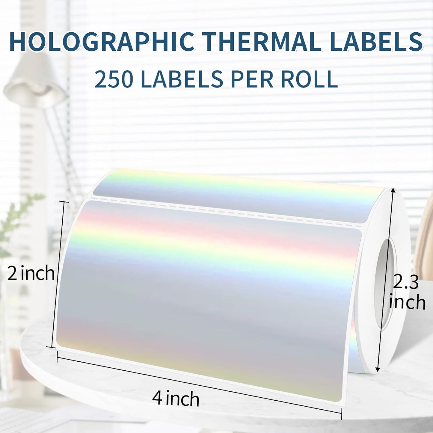 2" x 4" Holographic Thermal Label Stickers,Printable Rainbow Glitter Thermal Printer Sticker Labels for Gift Wrapping, Self-Adhesive Name Price Tag DIY Custom Logo Design (250 pcs)