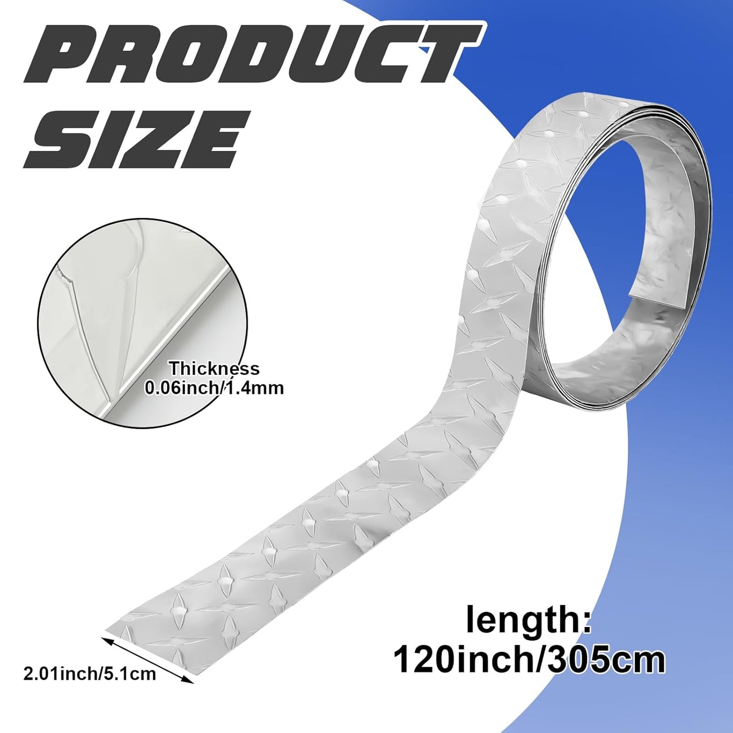 Diamond Plate Sheet Metal Aluminum Diamond Heavy Duty Tread Sheet Tread Plate for Wall Covering, Cargo Trailer, RV (120 × 2 Inch)