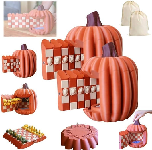 Pumpkin Game Set: Magnetic Chess Checkers, Dice Tower, Cribbage, Card Holder, Forgecore Gourd Games, Gourd Gambit Pumpkin Chess Expansion Pack, 3D Printing Portable Adult Pumpkins Board Game Set(2#1)