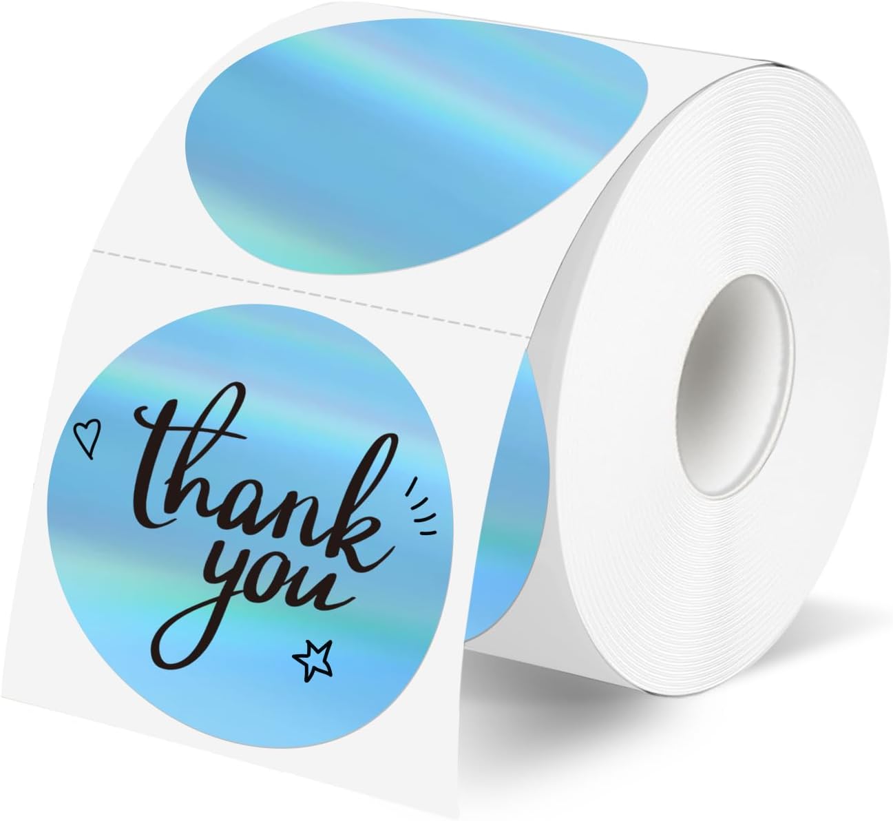 2" Circle Holographic Thermal Label Stickers Blue, Round Printable Rainbow Glitter Thermal Printer Sticker Labels for Gift Wrapping, Self-Adhesive Name Price Tag DIY Custom Logo Design