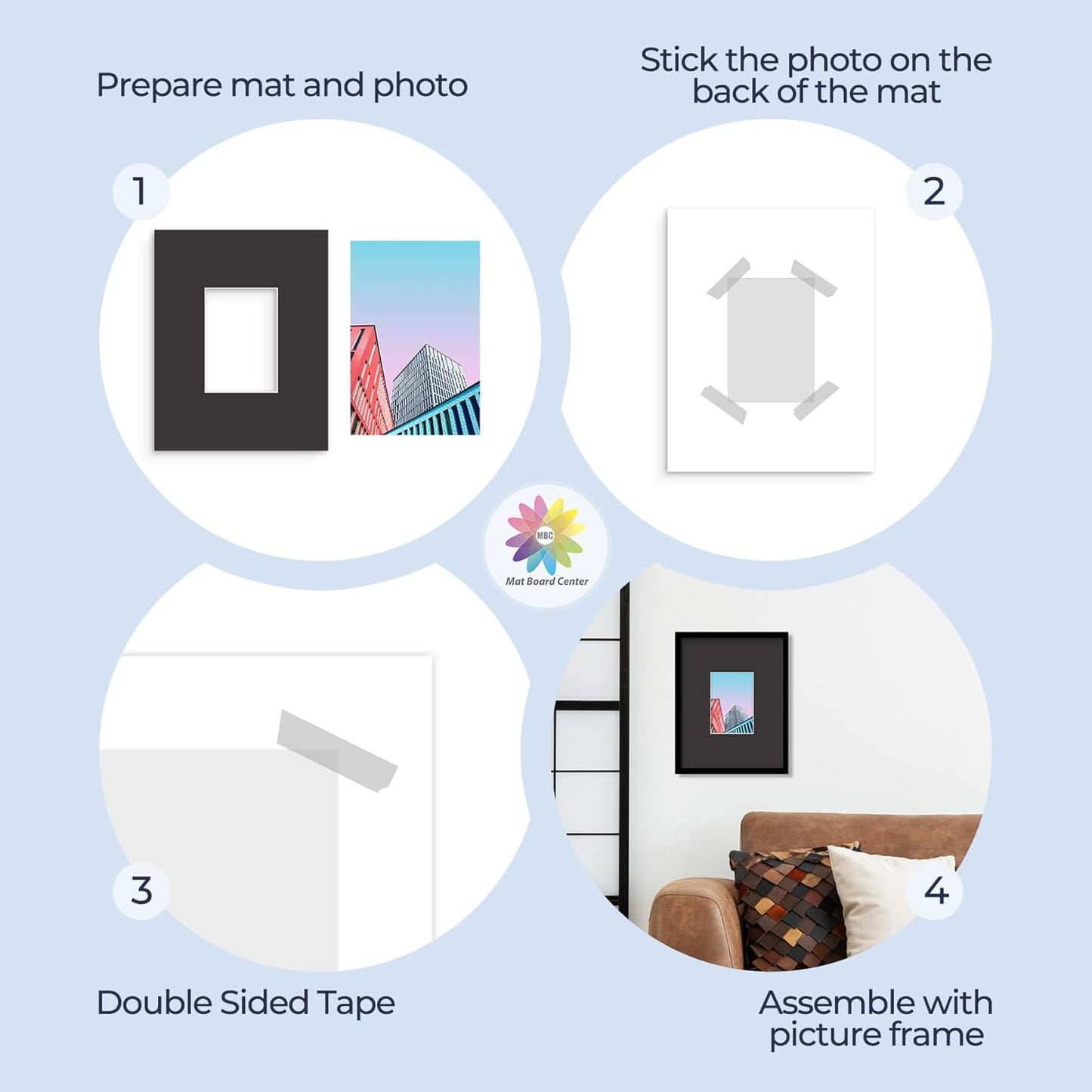 MBC MAT BOARD CENTER, 5 Pack 11x14 for 5x7 Black Picture Mats Frame Mattes, Bevel Cut, Acid Free, 4-ply Thickness