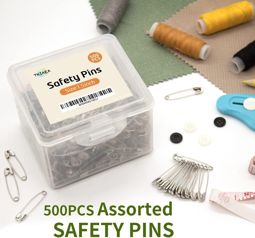 Small Safety Pins - 500 Pcs, 1.5 Inch, Bulk Pack for Clothes