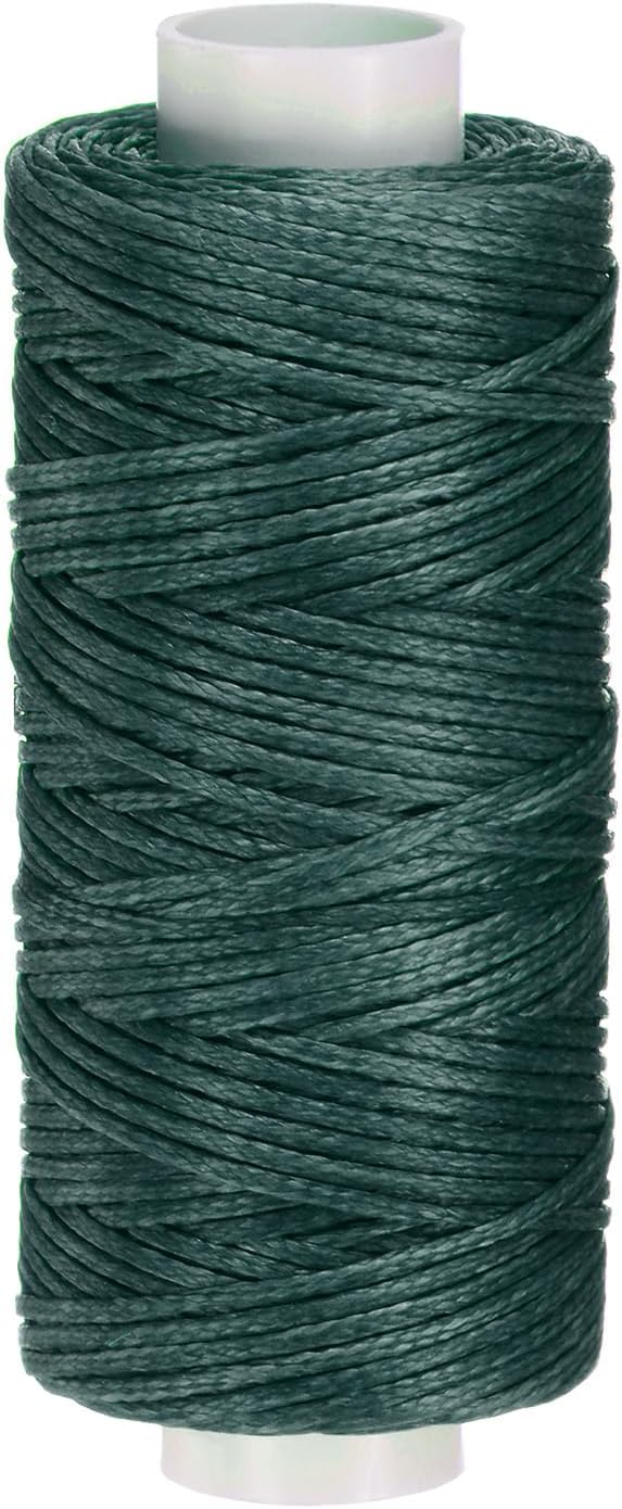 uxcell Leather Sewing Waxed Thread, 55 Yards / 50m 0.8mm 150D Flat Polyester All-Purpose Threads for Leather Crafts, Bookbinding, Dark Green