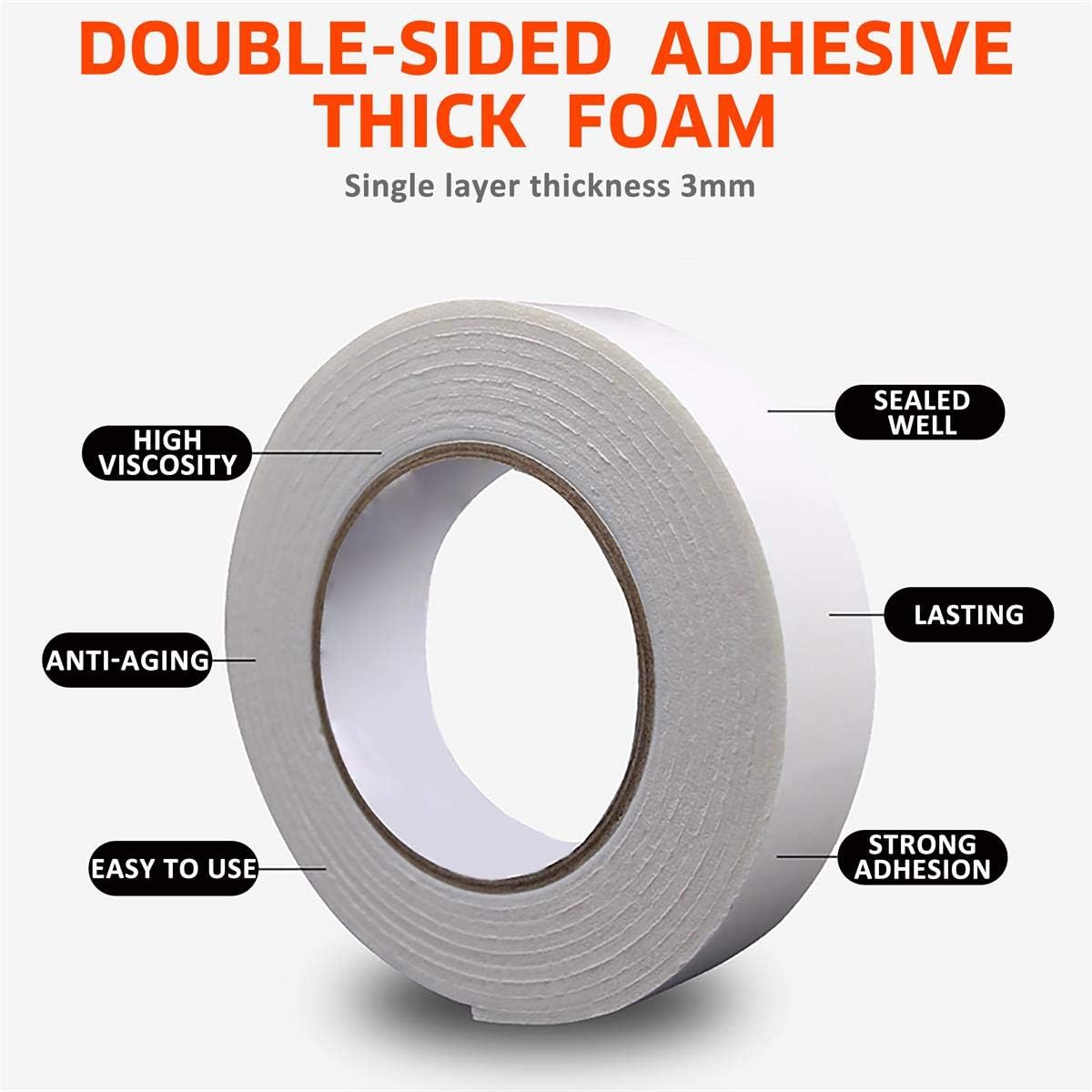 ToLanbbt Double Sided Foam Tape 2.36In x 33FT, Mounting Tape Heavy Duty, Strong Adhesive Weatherproof Seal Strips for DIY Craft Picture Poster, Car & Gap Filling Mountings, Home Office Decor (White)