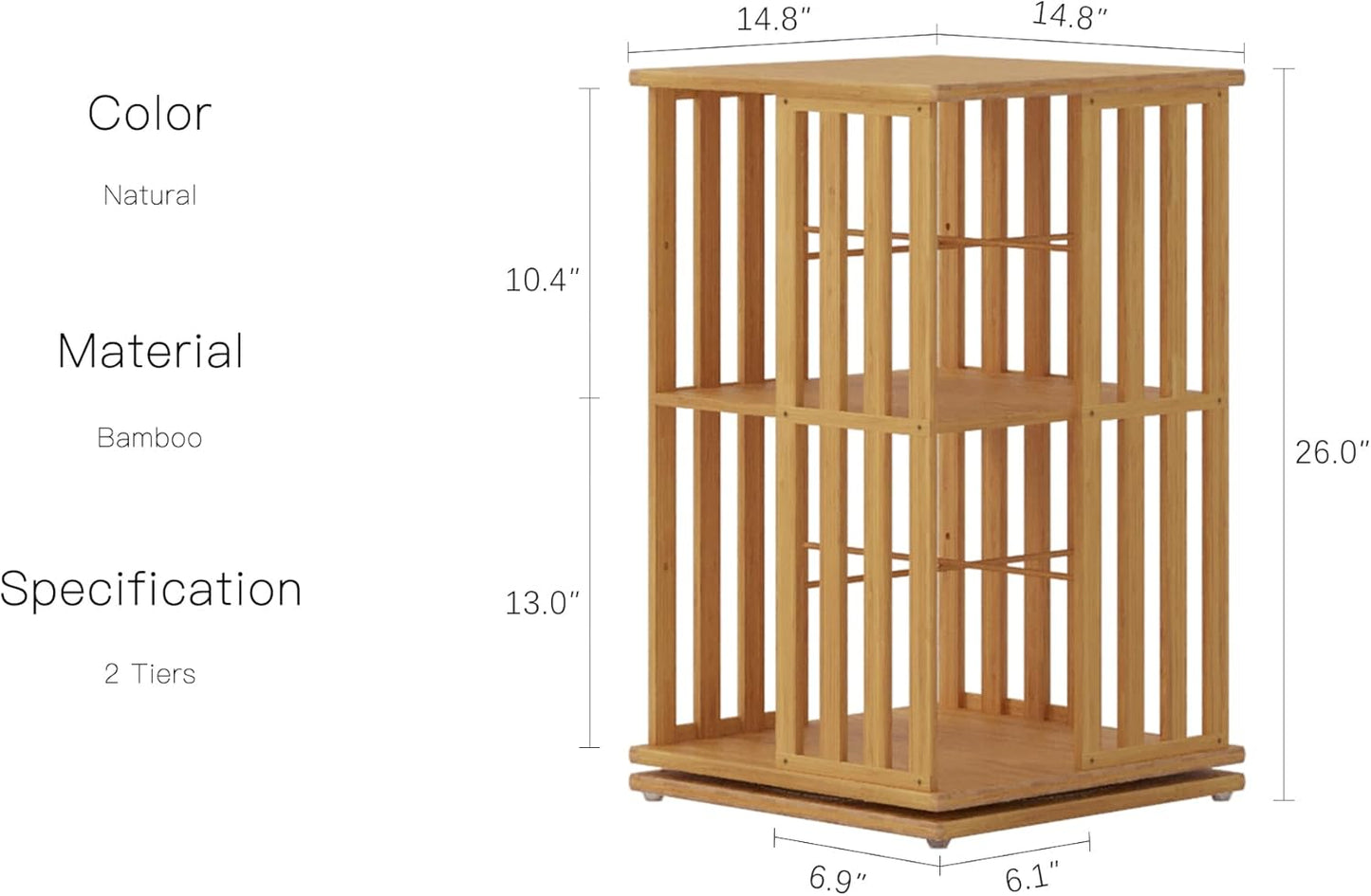 YOWOS Rotating Bookshelf Tower, 360 Display Spinning Bookcase, Bamboo Bookshelf Floor Standing Storage Rack, Wood Narrow Book Shelf Organizer for Kids&Adults (Nature, 2 Tier)