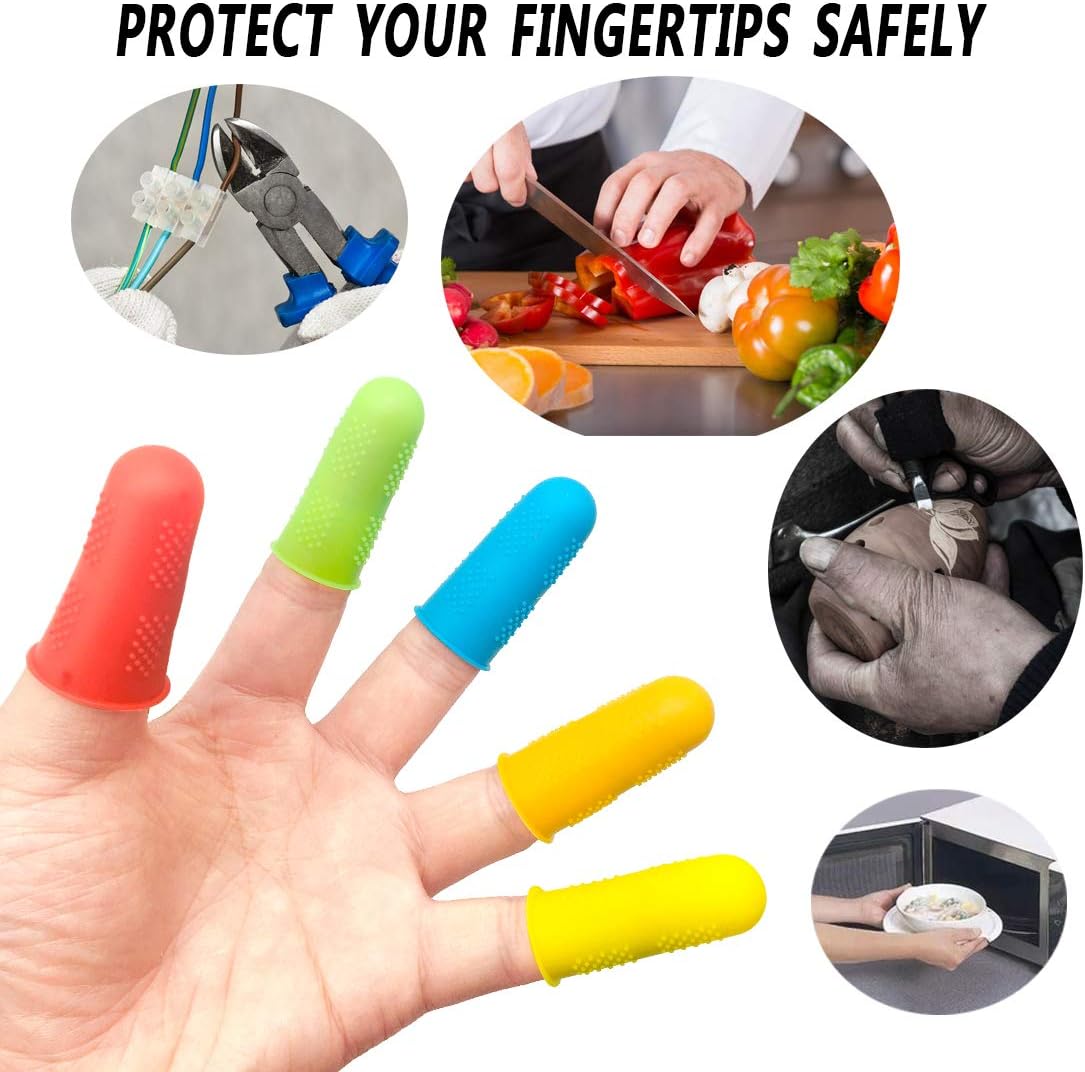 15 Pack Silicone Hot Glue Gun Finger Caps, 5 colors Finger Guard Protectors or Hot Glue Wax Rosin Resin Honey Adhesives Scrapbooking Sewing in 3 Sizes-Red/Blue/Yellow/Orange/Green