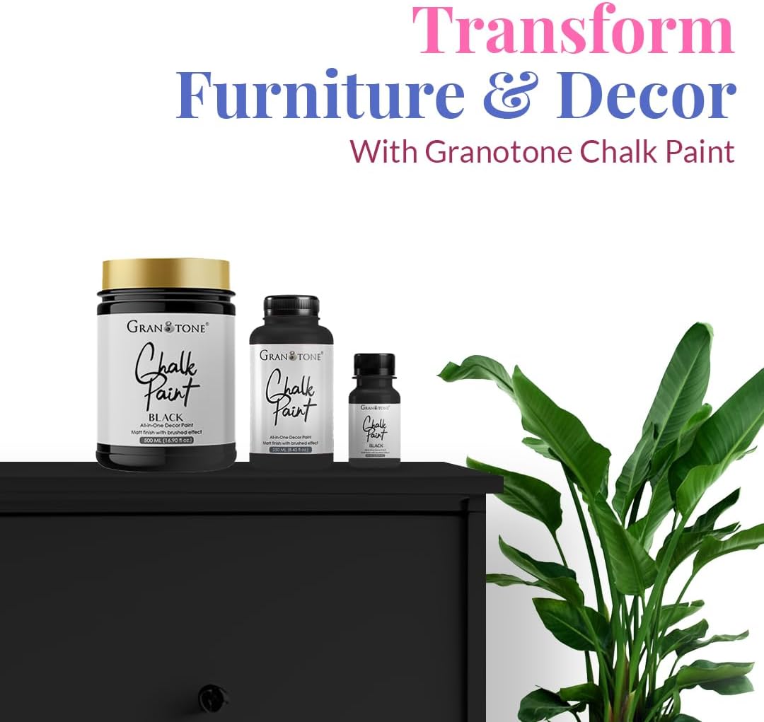 GRANOTONE Eco-Friendly Chalk Paint for Furniture, Home Decor, and Crafts | All in One Paint Solution | No Wax Required, 120ml (BLACK)