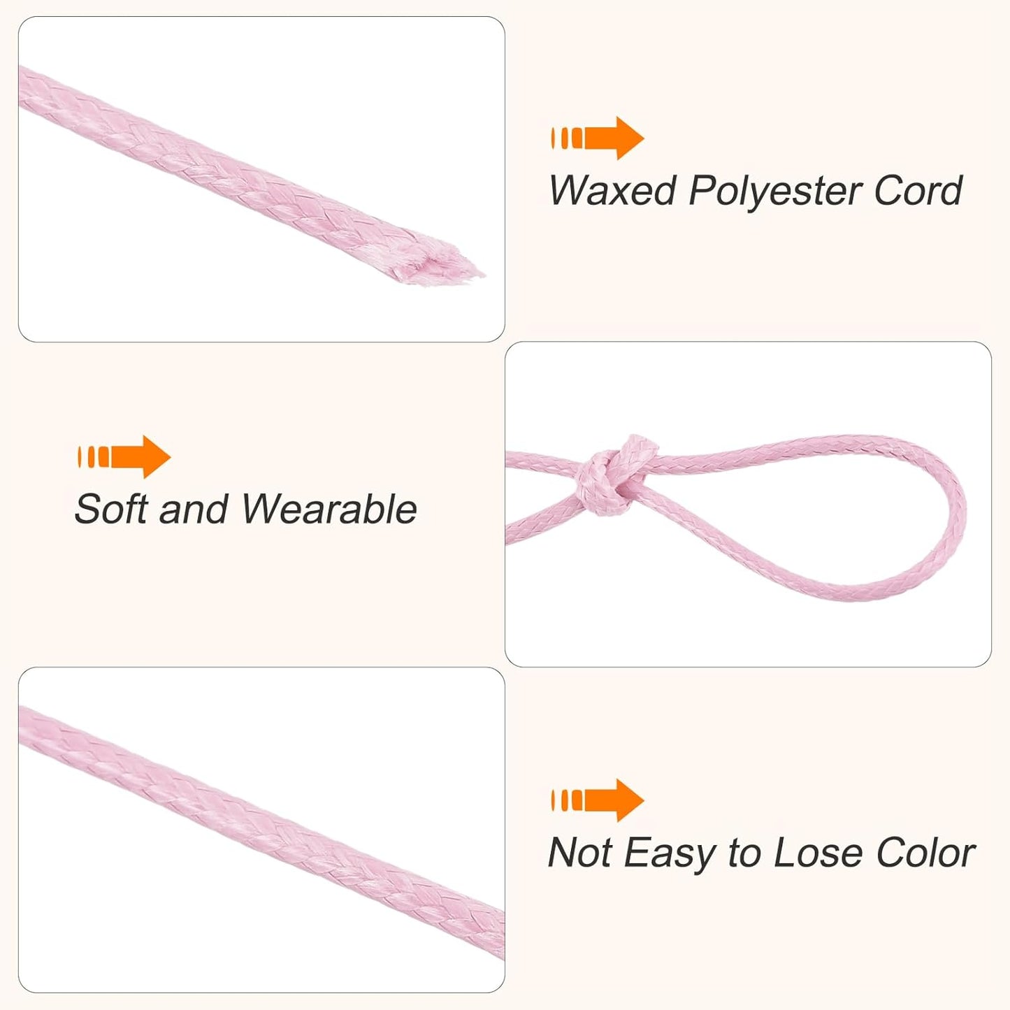 MECCANIXITY Waxed Cord 1.2mm Waxed Polyester Cord 175 Yard Wax String for Bracelet Making,Necklaces, Beading,Jewelry Making and DIY Crafts(Light Pink)