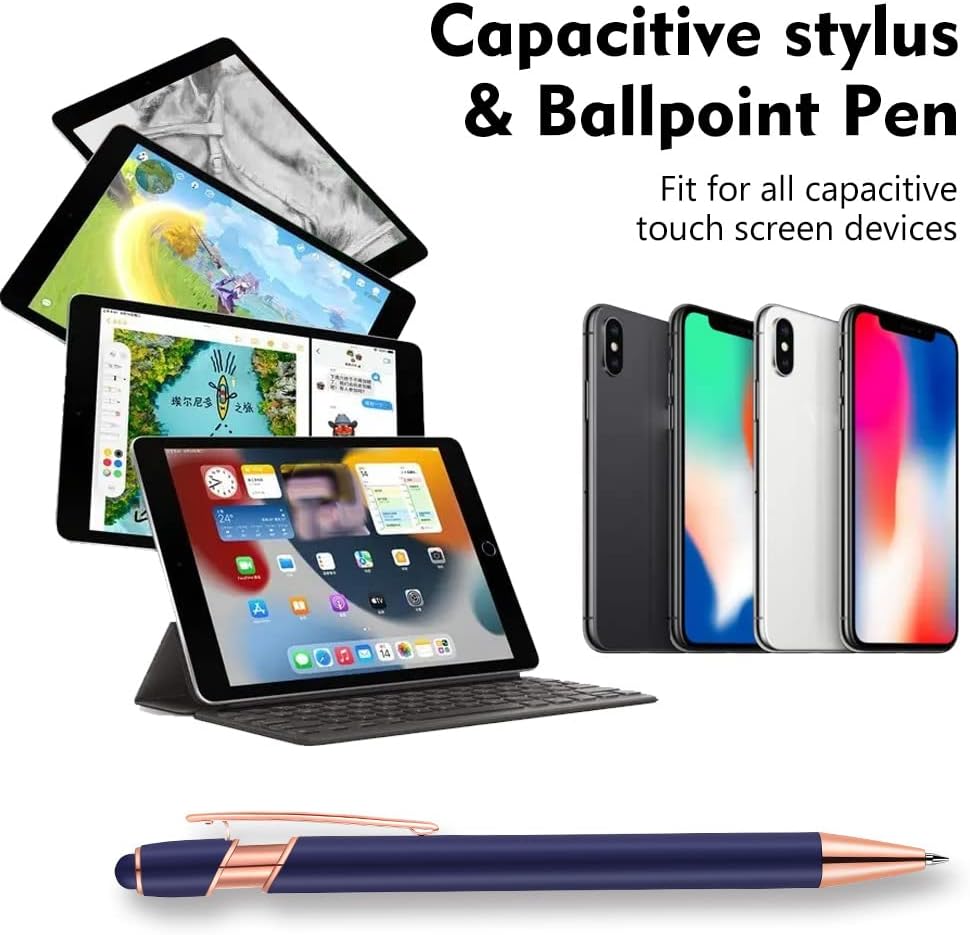 12 PCS 2 in 1 Stylus Ballpoint Pen with Stylus Tip, 1.0 mm Black Ink Metal Pen Stylus Pen for Touch Screens (Mixed Color)