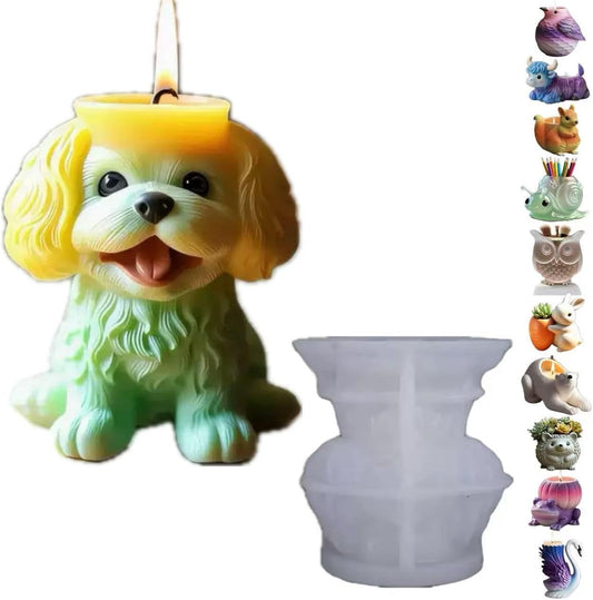 Animal Resin Molds Silicone 3D Cute Teddy Dog Epoxy Resin Plaster Candle Holder Wax Molds for Candle Making, Art Crafts DIY Unique Display Home Decor