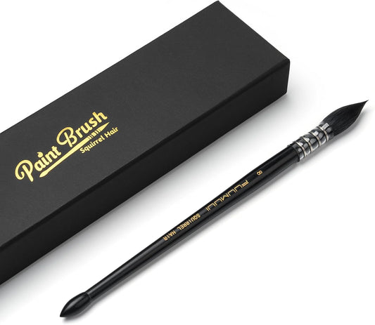Professional Watercolor Brush, Fuumuui Natural Squirrel Hair Mop Brush, Round Quill Detail Fine Tip Watercolor Paint Brush for Water Color Gouache Ink Painting - Sizes #8