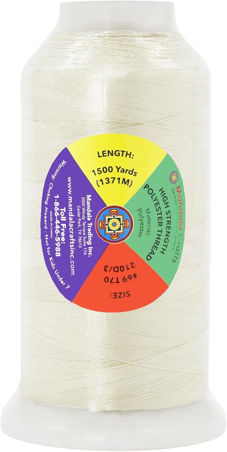 Mandala Crafts Off White Heavy Duty Thread - 1500 Yds Tex 70 Thread for Sewing Drapery Jeans Leather Hair Outdoor Marine Upholstery