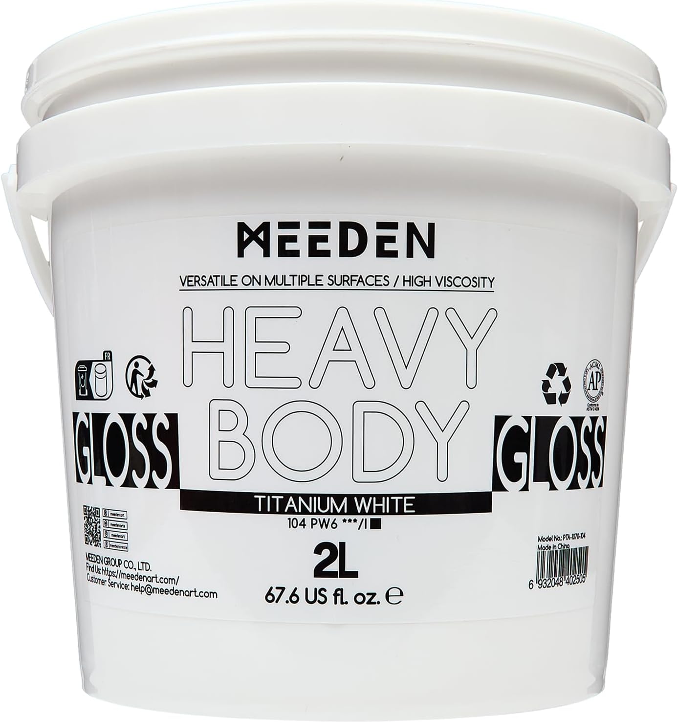 MEEDEN Titanium White Acrylic Paint: 2L/67.64oz/0.53 gal Heavy Body Gloss - 0.528 Gallon Bulk Thick White Paint for Canvas Crafts Painting