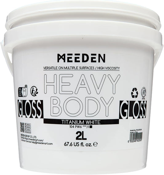 MEEDEN Titanium White Acrylic Paint: 2L/67.64oz/0.53 gal Heavy Body Gloss - 0.528 Gallon Bulk Thick White Paint for Canvas Crafts Painting