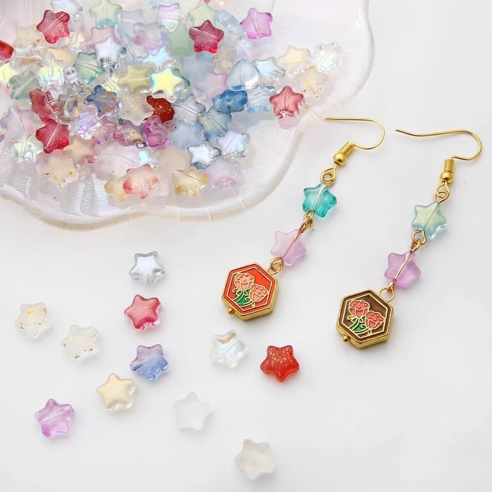 Assorted Glass Beads for Jewelry Making Multi Size Colors Glass Star Moon Seed Pearl Spacer Beads for Bracelets Necklace Earring Making(White Red)