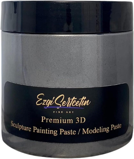 3D Sculpture Painting Paste|Texture Paste|Decorative Plaster|Ready to Use|Unique Colors|Ideal for Artwork|Stencil|Flowers|Texture|Art Relief|New Formula| 6 oz (Metallic Gray)