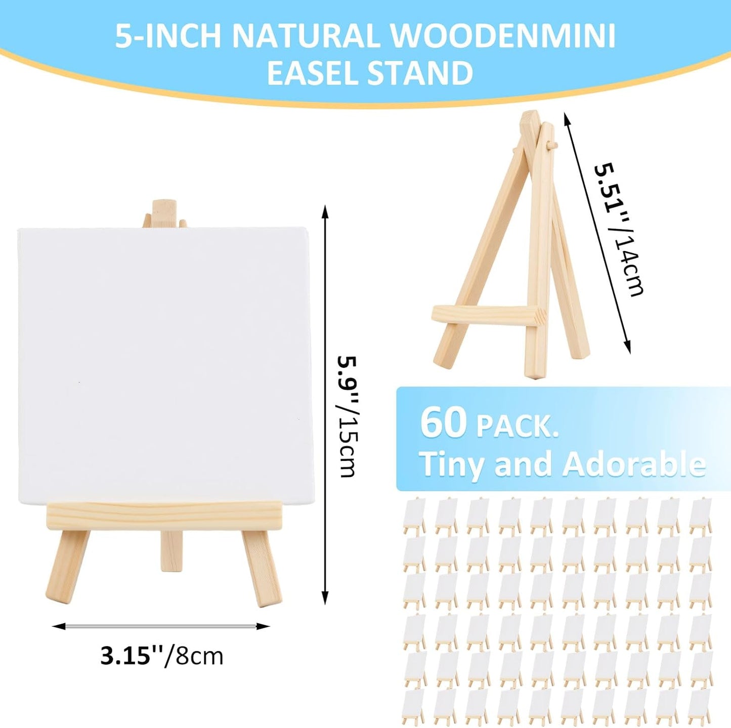 60 Pcs 5 Inch Mini Wood Display Easel, Small Wooden Easel Stand Art Craft Painting Triangle Stand Canvas Holder for Card Artist Photos Tabletop