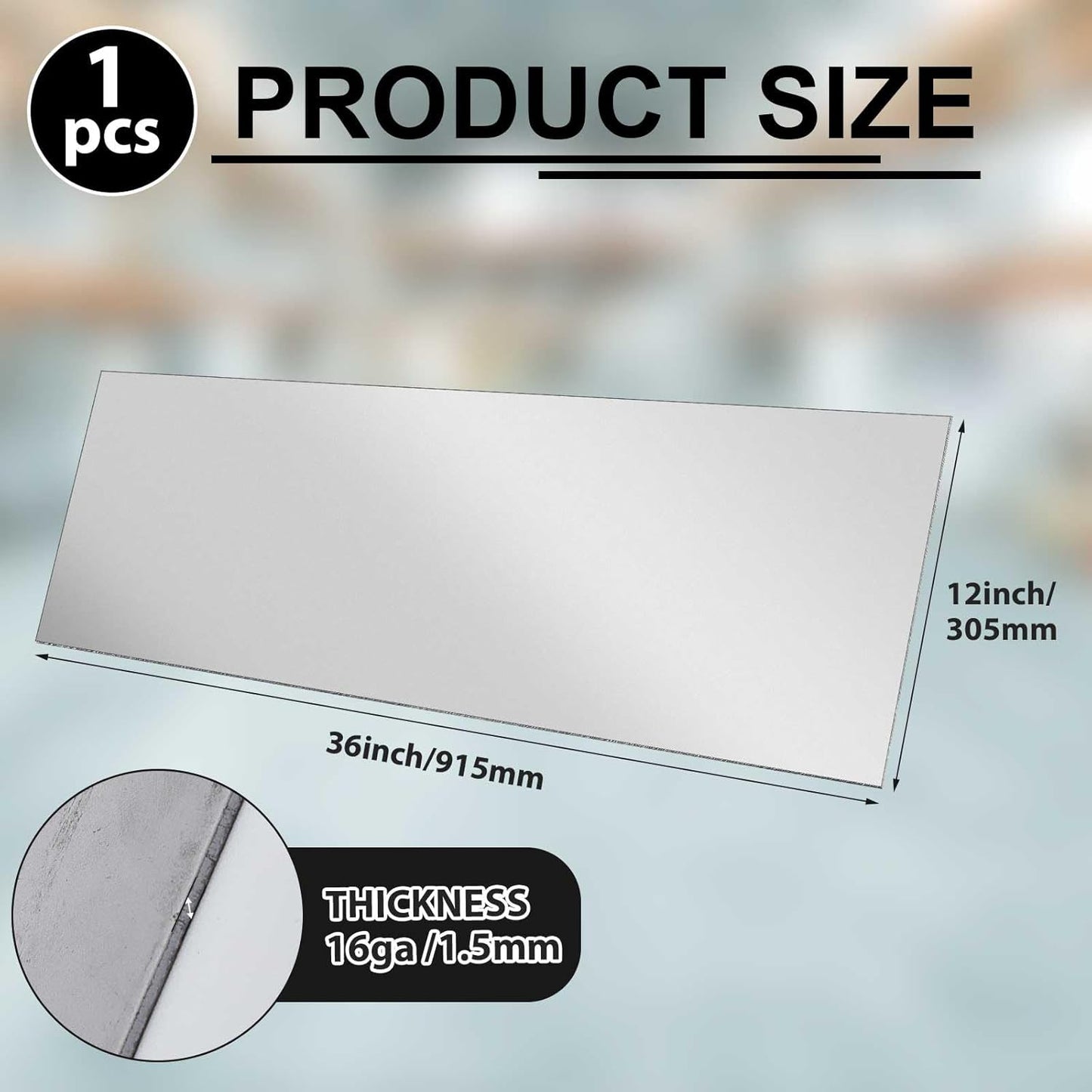 1 Pcs 16 Gauge 12 x 36 Inch Metal Steel Sheet Steel Plate Mild Carbon Cold Rolled Square Weldable Metal Panels for Outside Industrial DIY Use Projects Weld Accessories