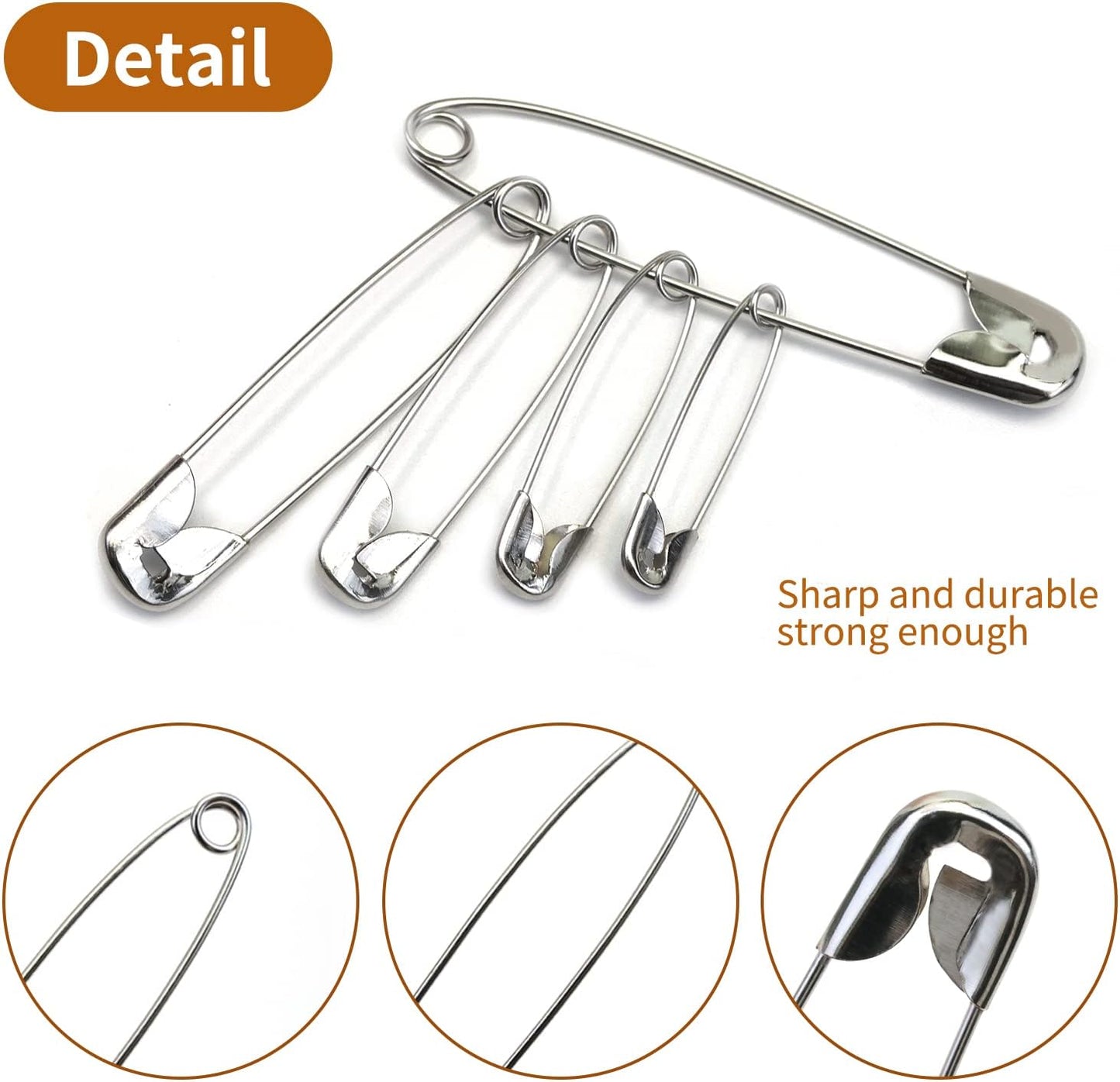 250pcs Safety Pins, 45mm Safety Pins Bulk, Rust Resistant, Heavy Duty Variety Pack, Perfect for Clothes, Crafts, Sewing, Pinning and More