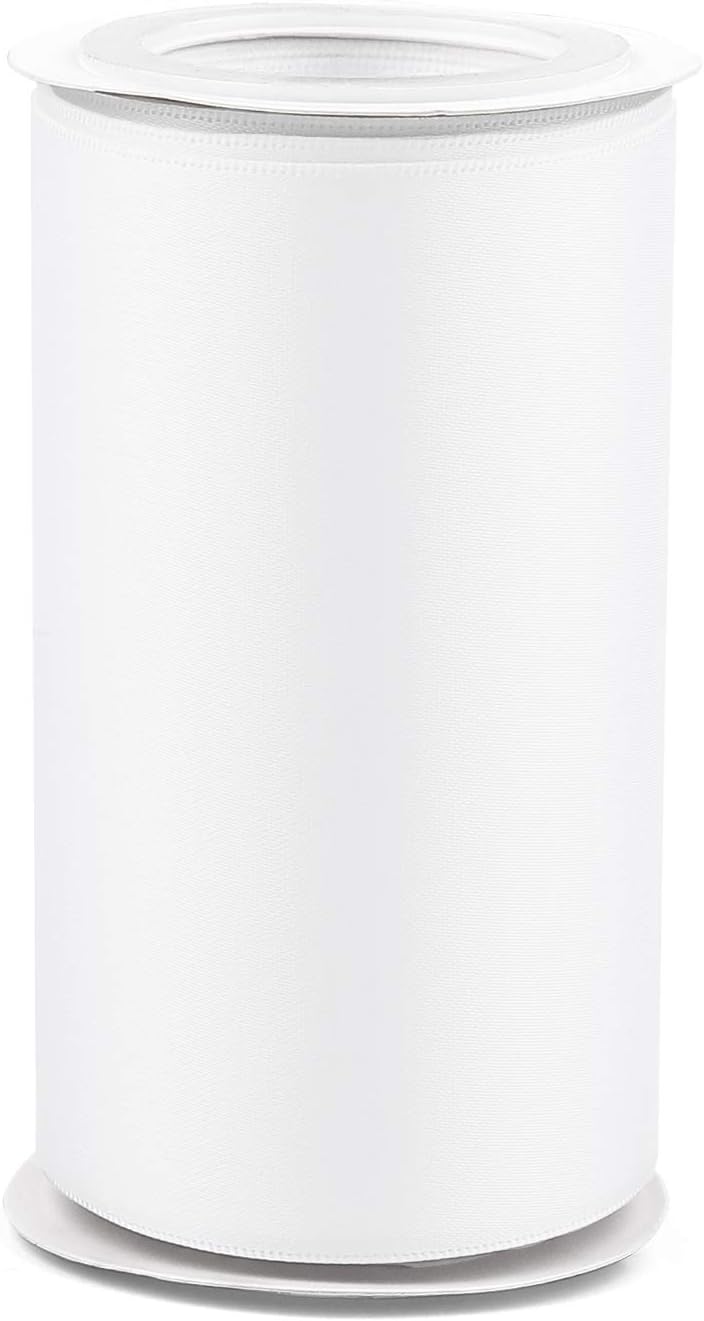 Humphrey's Craft 4 Inch White Double Faced Satin Ribbon - 5 Yards White Ribbon for Crafts Gift Wrapping Cutting Ceremony Decoration Sewing Chair Sash Wedding and Dining Tables.