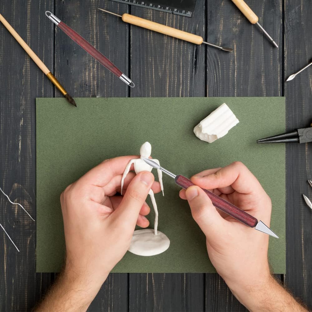 Pottery Tools and Supplies for Polymer, Yagugu 6Pcs Basic Wood Ceramics Carving Tool Supplies kit Accessories for Kids, Adults and Artists Modeling Shaping Building for Art&Craft