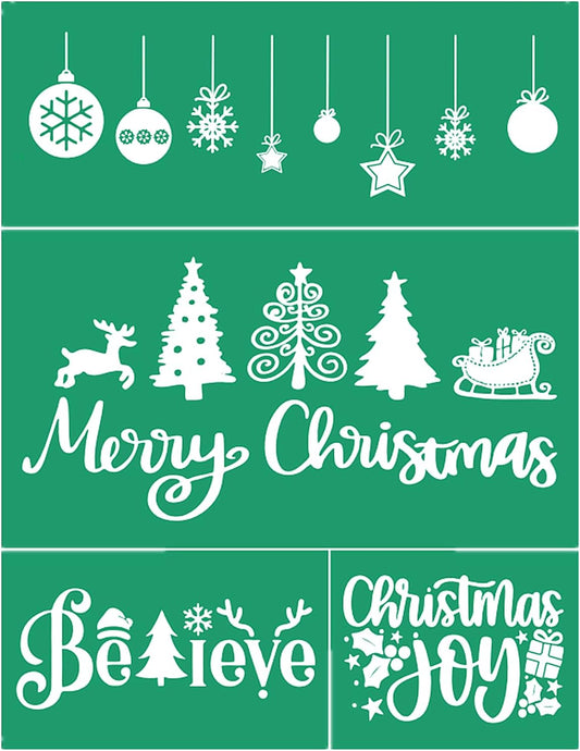 JAJADO JAAJDO Merry Christmas Silk Screen Transfers Christmas Tree Silk Screen Stencils Xmas Bell Ornaments Screen Printing Stencils for Christmas Party Decorations, Coffee Shop, Office, School, Home