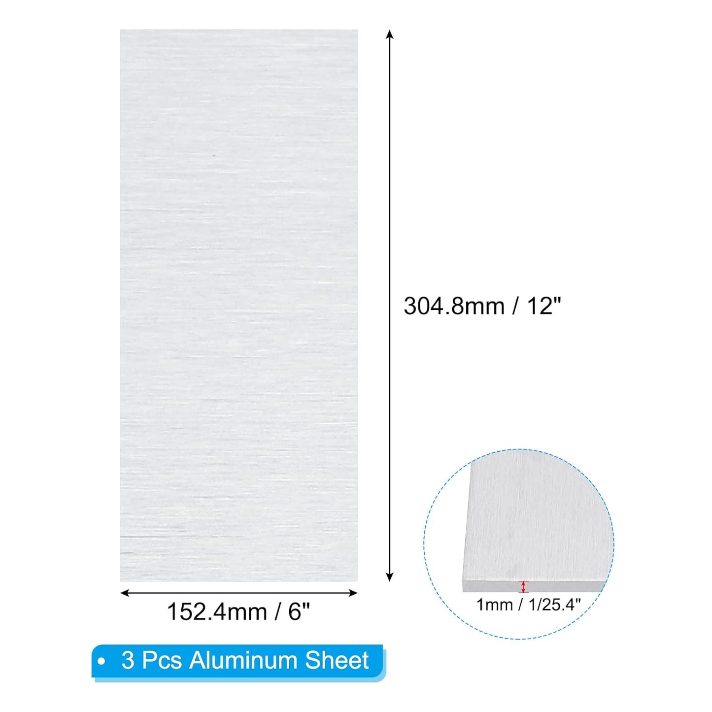 PATIKIL 6061 T651 Aluminum Sheet Metal 6 x 12 x 1/25.4(0.04") Inch 3Pcs Flat Plain Aluminum Plate Covered Stock with Protective Film, Heat Rectangle 1MM for Lndustry Crafting
