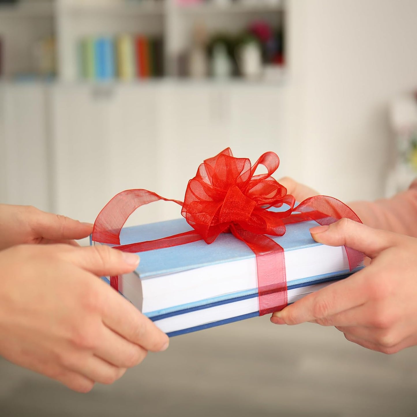 Red Ribbon for Gift Wrapping, 1 inch 50Yard Sheer Organza Tulle Ribbon for Flower Bouquet, Red Gifts Wrap Chiffon Ribbons for Hair, Craft, Wedding, Valentines Day, Mothers Day, Christmas