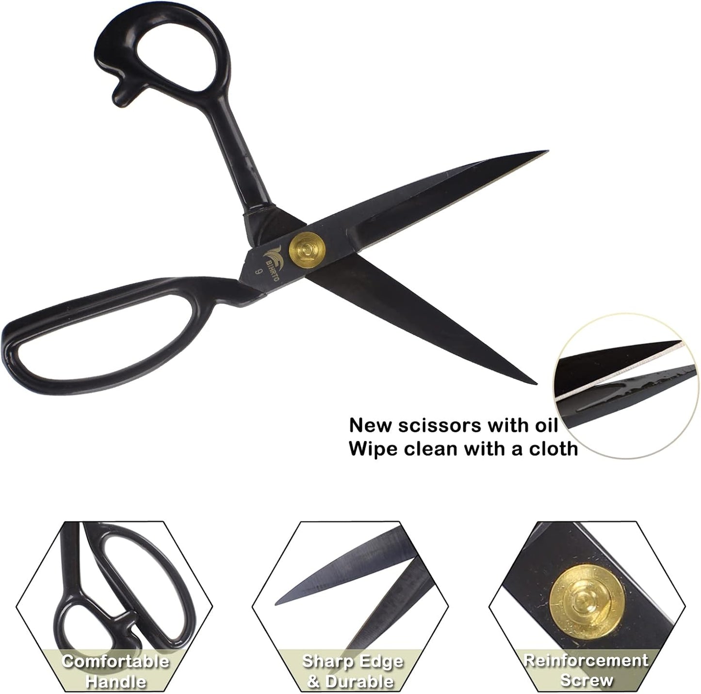 BIHRTC Sewing Scissors Stork Scissors for Fabric Scissors Heavy Duty Stainless Steel 9 Inch Professional Tailor Shears Set for Tailoring Sewing Dressmaking Quilting Sharp Scissor Pack of Tape Measure