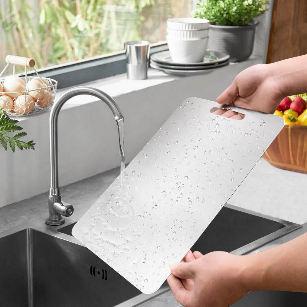 100% Pure Titanium Cutting Board for Kitchen – Non-Toxic, Double-Sided, Eco-Friendly, Dishwasher Safe, Rustproof, Knife-Friendly Chopping Board for Meat, Vegetables & Fruits (12 x 9 in)