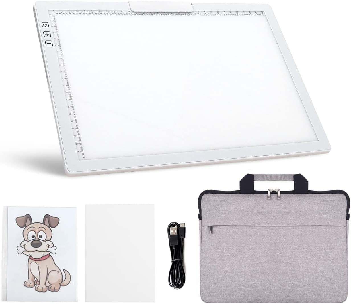 Rechargeable A4 LED Light Pad with Padded Case, YINGWOND Tracing Light Box w/Riser Stands and Paper Clip, 6 Levels of Brightness, Type-c Cable, Wireless Diamond Painting Light Board White