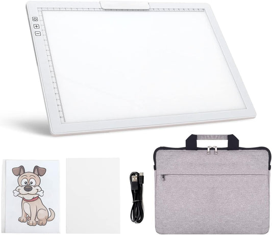 Rechargeable A4 LED Light Pad with Padded Case, YINGWOND Tracing Light Box w/Riser Stands and Paper Clip, 6 Levels of Brightness, Type-c Cable, Wireless Diamond Painting Light Board White