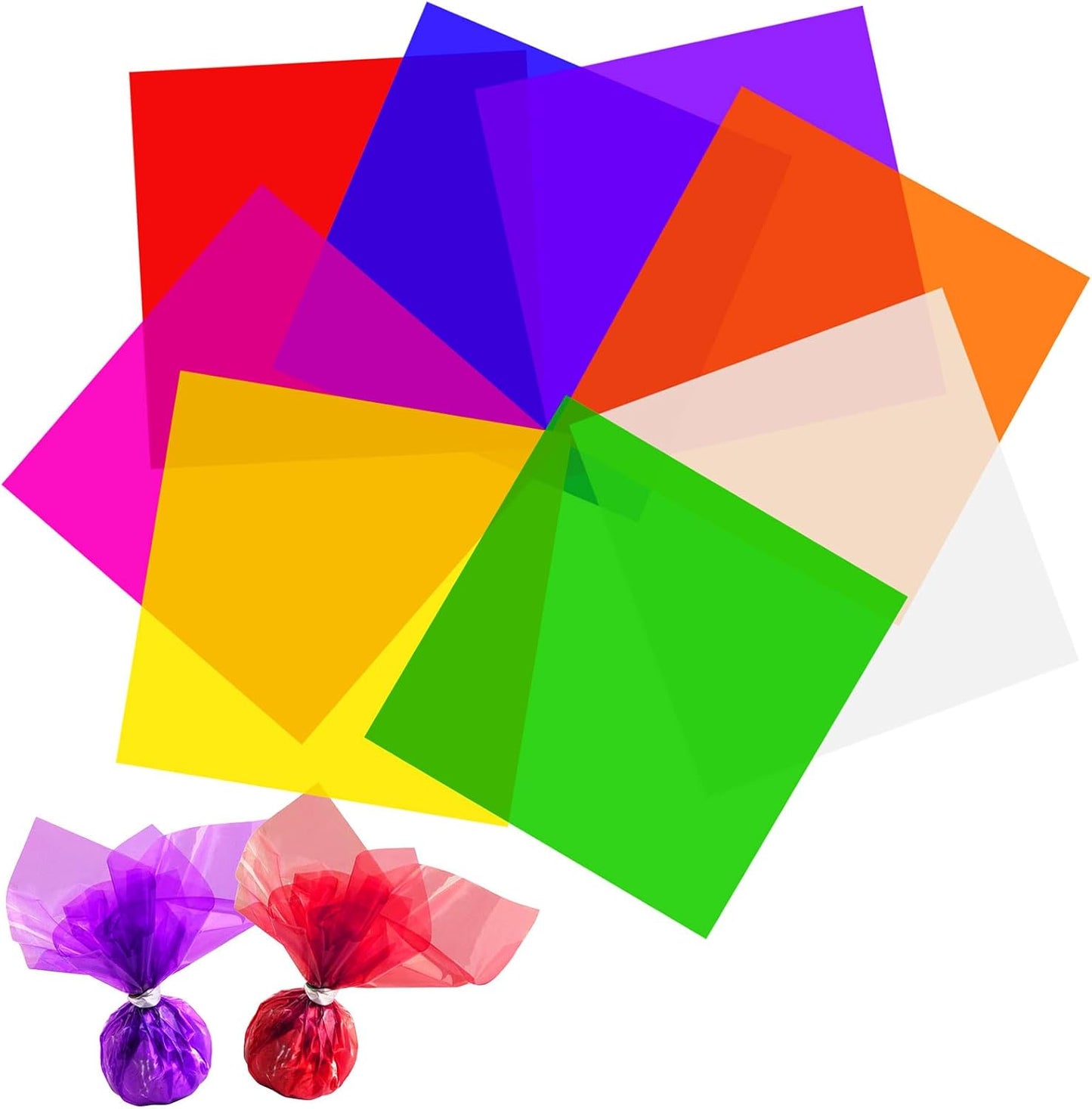 Ahardaim 120Pcs Colored Cellophane Sheets, Cellophane Paper, Colored Cellophane Wrap for DIY Arts Crafts, Packaging Small Gifts, Candy Wrapping, Holidays and Parties Decoration (7.5 x 7.5 Inch)