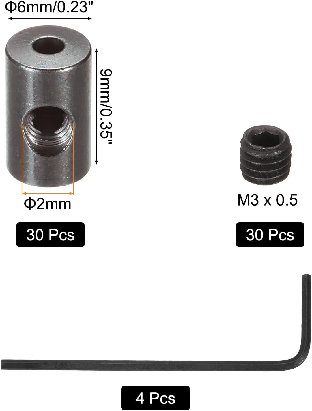 MECCANIXITY 30 Pcs Metal Locking Pin Backs, Locking Pin Keepers Locking Clasp 9mm(H) with 4 Wrench Replacement in Storage Case for Badge, Brooch, Black Tone