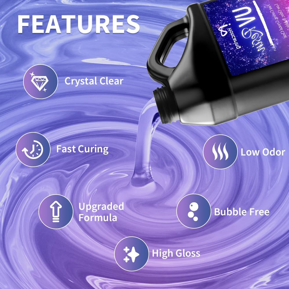 UV Resin Bulk 2000g, Hard Type Clear Beginner-Friendly Kit, Upgraded Formula & Crystal Clear for Jewlery Making, Art Craft, 1000g*2 Resin UV Kit for Earring, Pendant, DIY